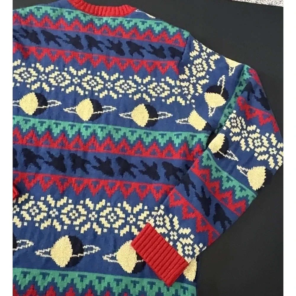 Mens Ugly Christmas Sweater Astronaut Moon Walk Space Santa Funny 3D Bells Sz XL